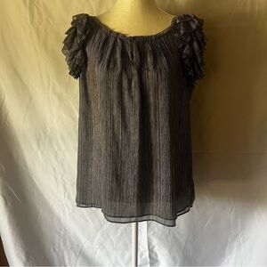 Banana Republic Black and White Striped Ruffled Medium Blouse